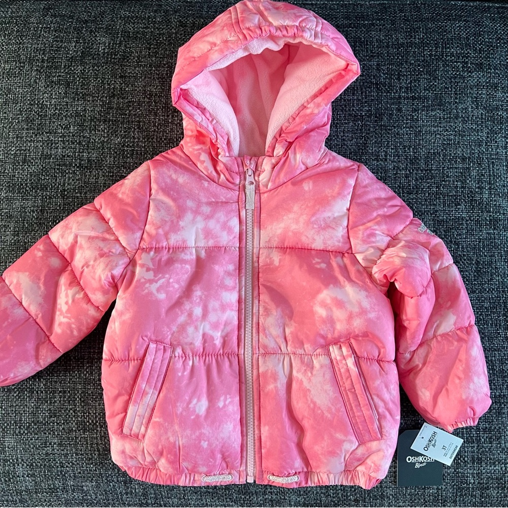 NWT Osh Kosh Toddlers Pink Puffer Coat Size 3T